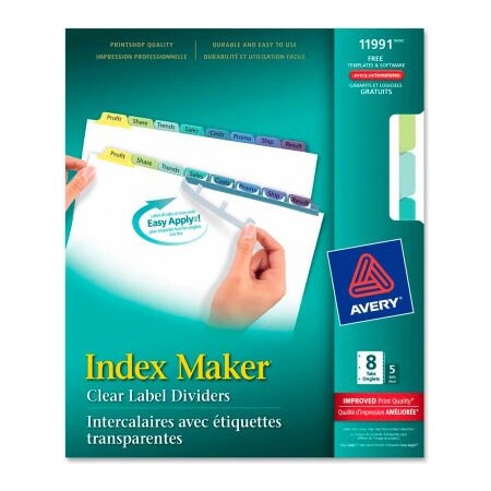 Avery Dennison Avery 8-Colored Tabs Presentation Divider, Print-on, 8.5"x11", 8 Tabs, 5 Sets, White/Multicolor 11991